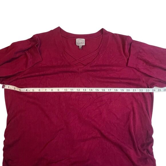 Slope Juniors Plus Blouse Womens 3X Burgundy V Neck Cinched Sweater Casual Top - Picture 4 of 9